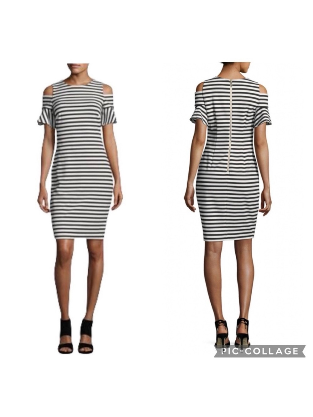 Calvin Klein Back and white striped cold shoulder bodycon Sheath dress